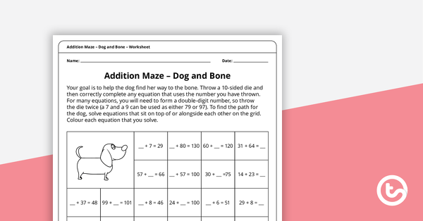 Thumbnail of Addition Maze – Dog and Bone Worksheet - teaching resource