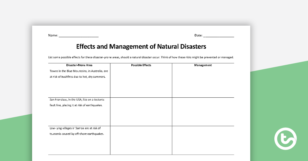 预览我age for Natural Disasters Effects and Management Worksheet - teaching resource