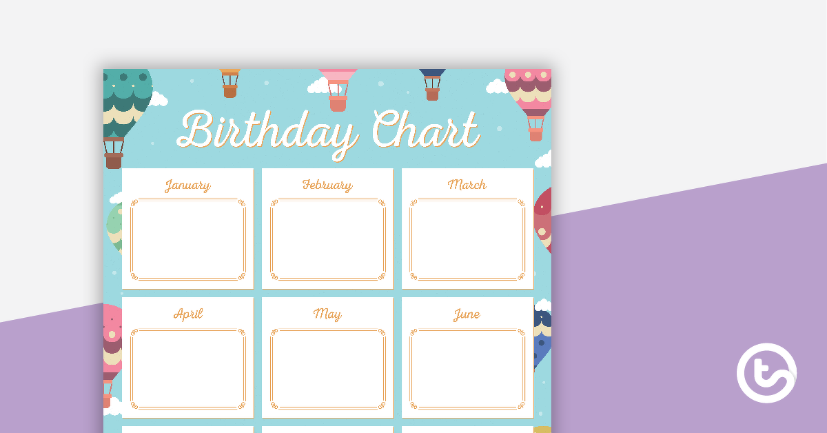 Preview image for Hot Air Balloons - Happy Birthday Chart - teaching resource
