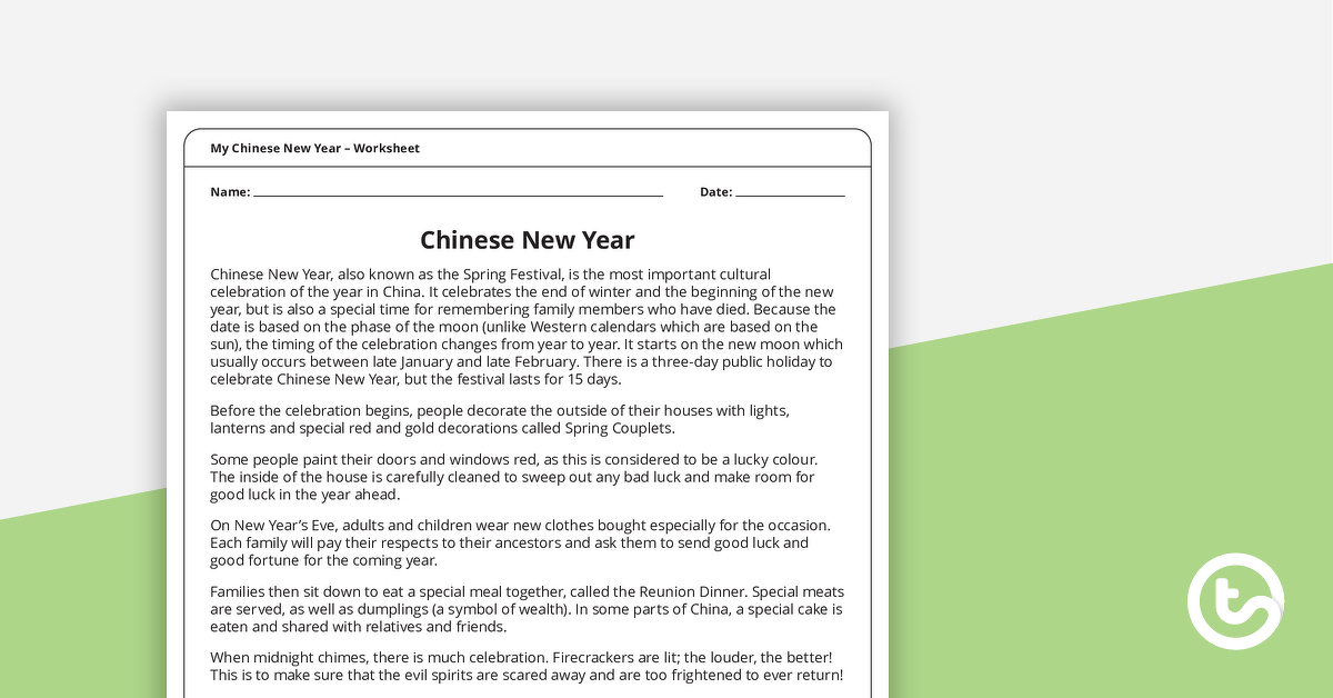 Preview image for Chinese New Year – Worksheet - teaching resource