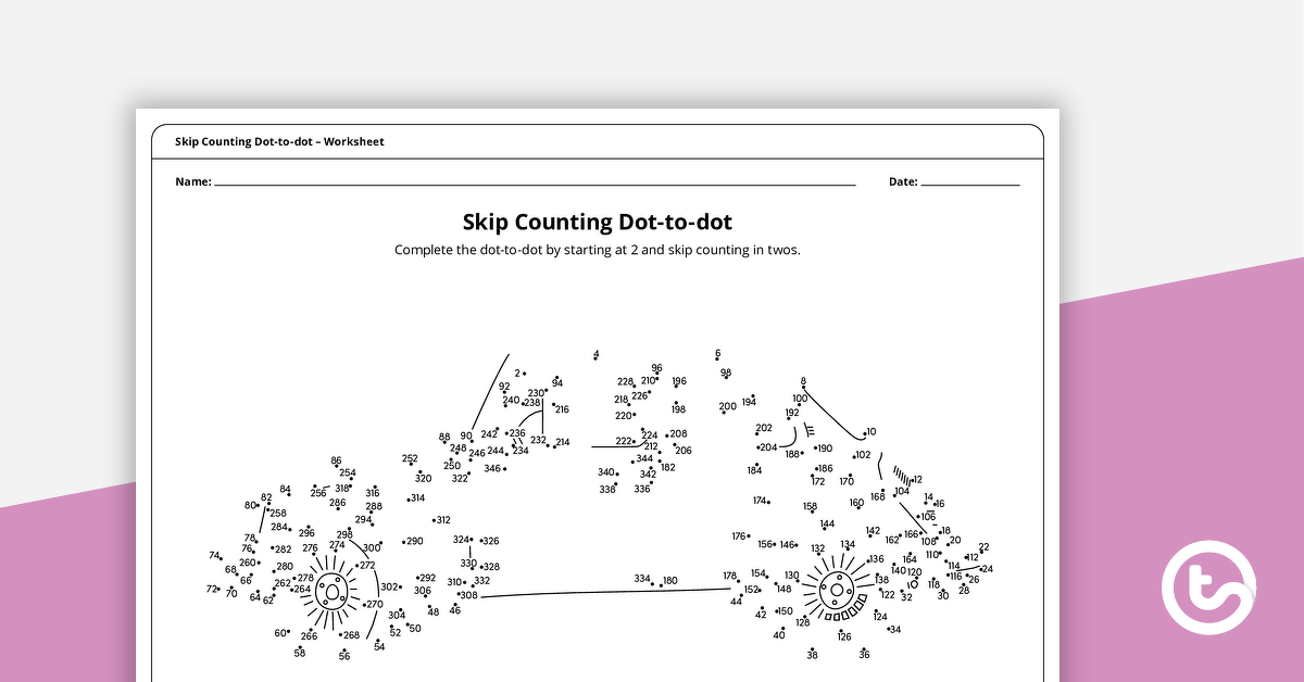 为复杂的Dot-to-dot——跳过Counti预览图像ng by Twos (Car) – Worksheet - teaching resource