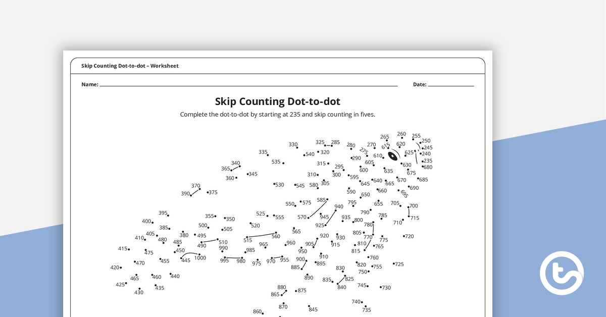 为复杂的Dot-to-dot——跳过Counti预览图像ng by Fives (Turtle) – Worksheet - teaching resource