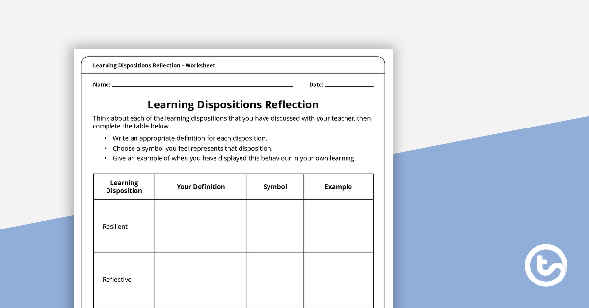 预览图像for Learning Dispositions Reflection Worksheet (Upper Years) - teaching resource