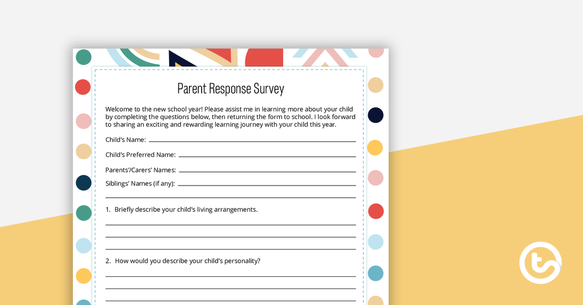 Preview image for Parent Response Survey - teaching resource