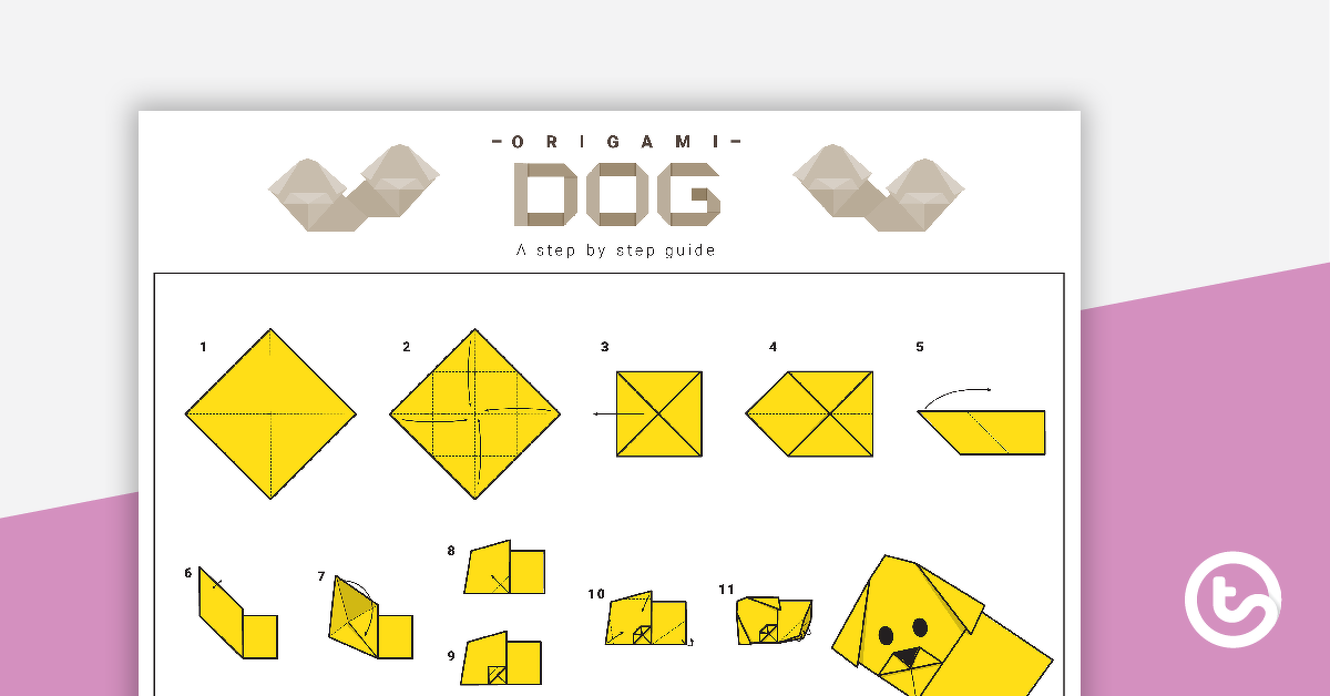 折纸狗的预览图像逐步说明 - 教学资源
