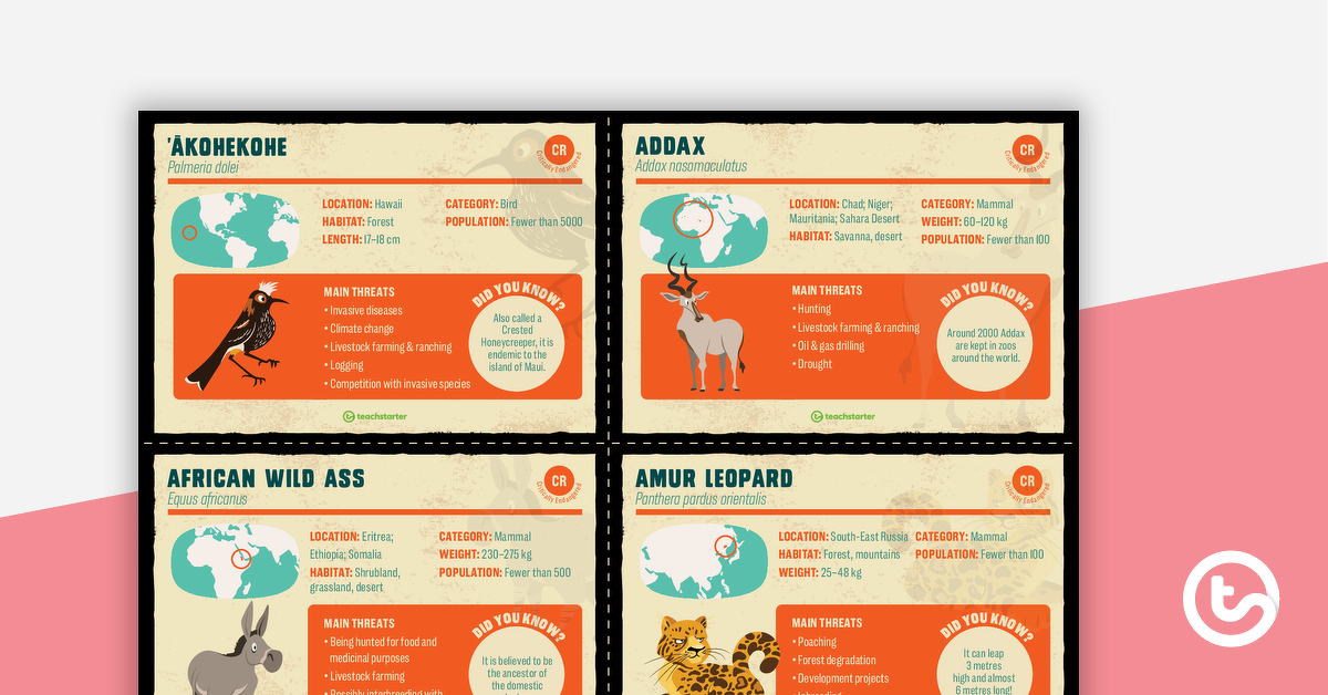 Preview image for Endangered Species Facts – Task Cards - teaching resource
