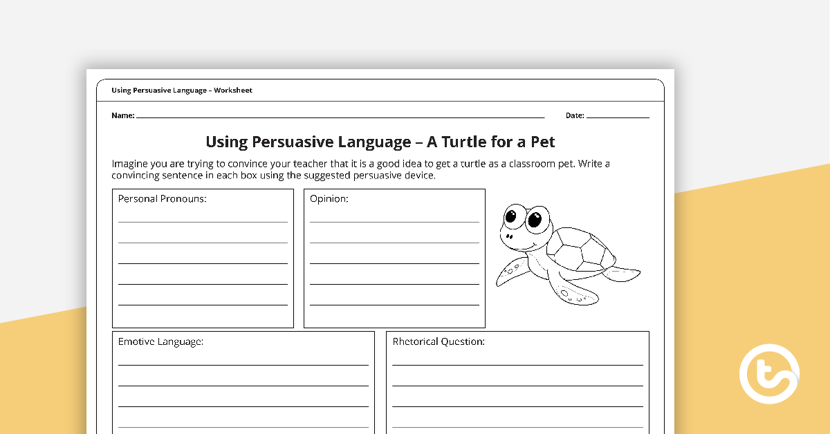 预览使用说服力语言的图像 - 宠物的乌龟 - 教学资源