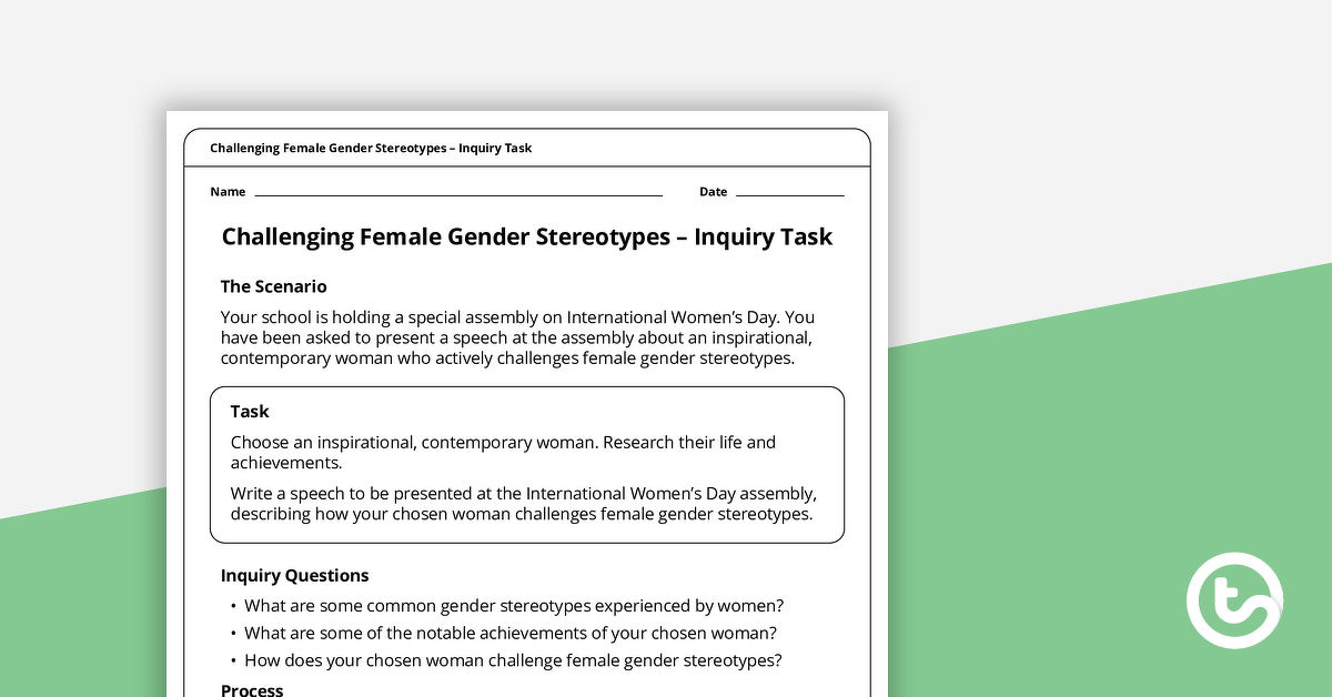 Preview image for Challenging Female Gender Stereotypes Inquiry Task - teaching resource