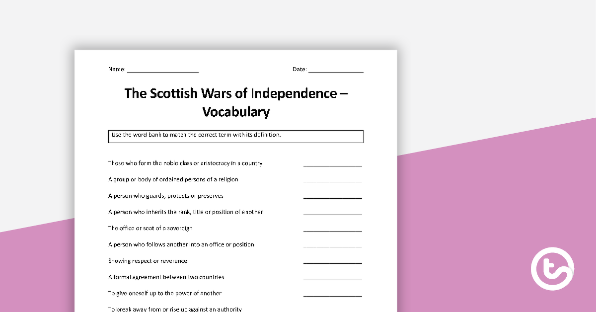 Preview image for Scottish Wars of Independence Vocabulary - teaching resource