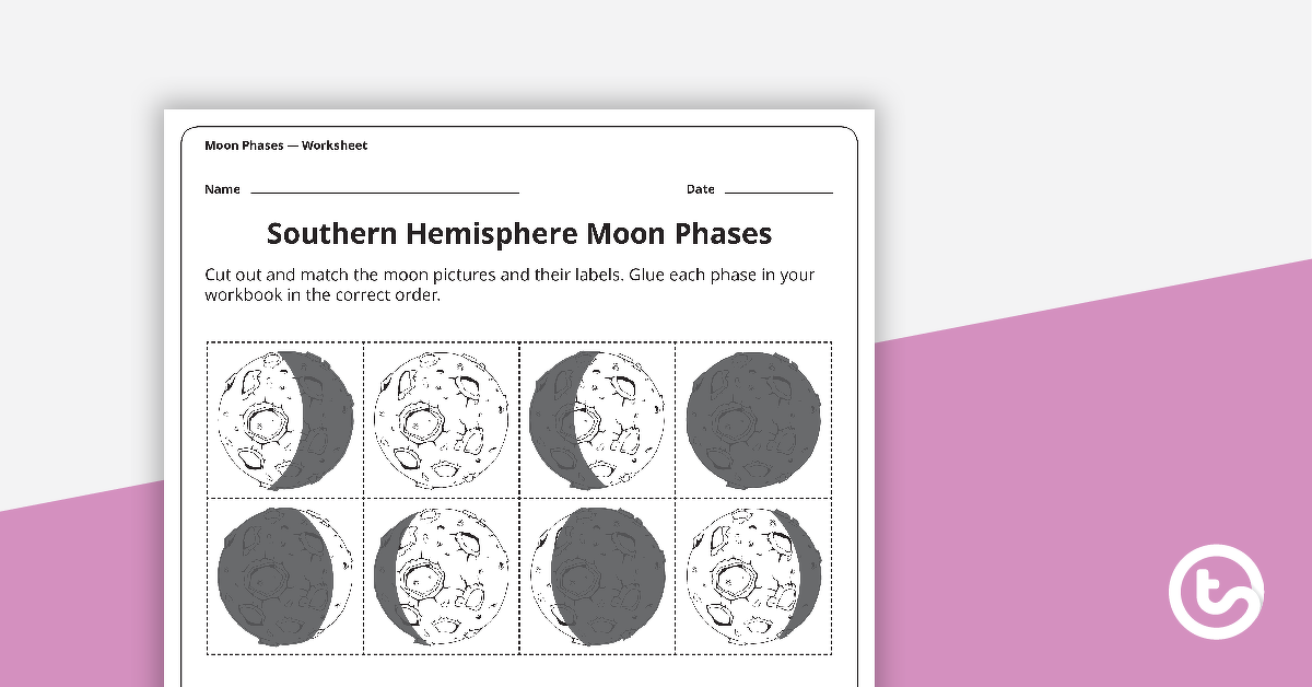 预览图像的月球阶段工作表——南半球——教学资源