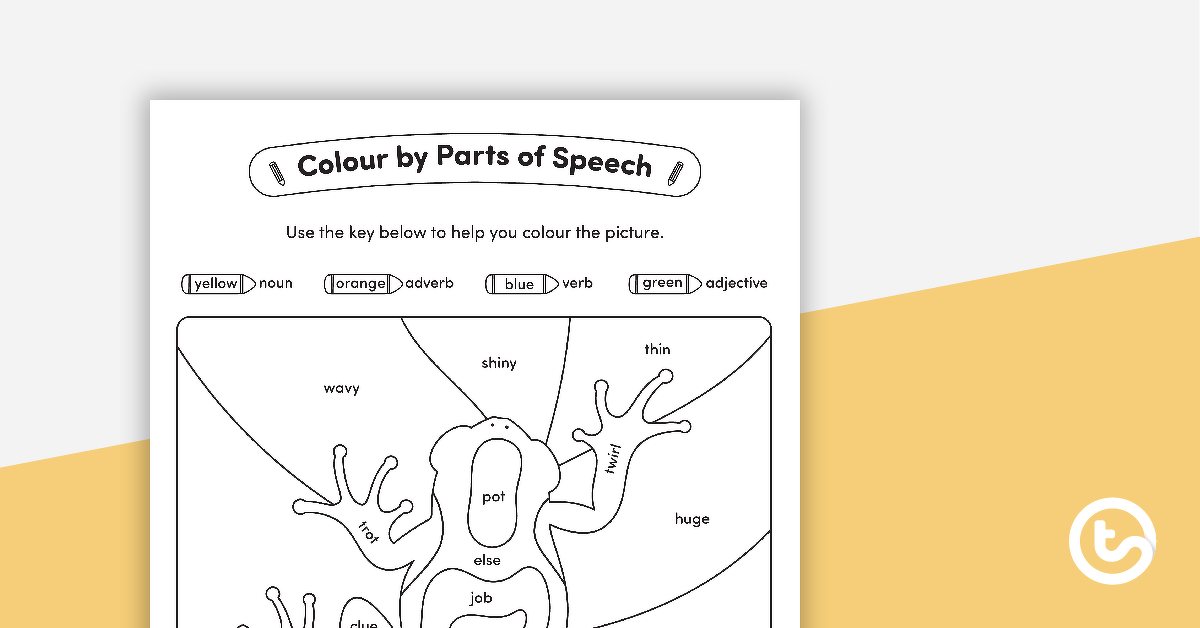 颜色的预览图像通过语音的各个部分 - 名词，动词，形容词，副词 - 青蛙 - 教学资源