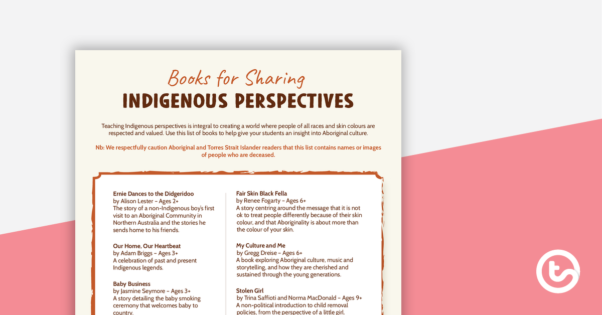 Preview image for Books for Sharing Indigenous Perspectives - Poster - teaching resource