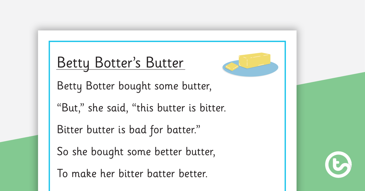 Preview image for Betty Botter Tongue Twister Rhyme - Poster and Cut-Out Pages - teaching resource