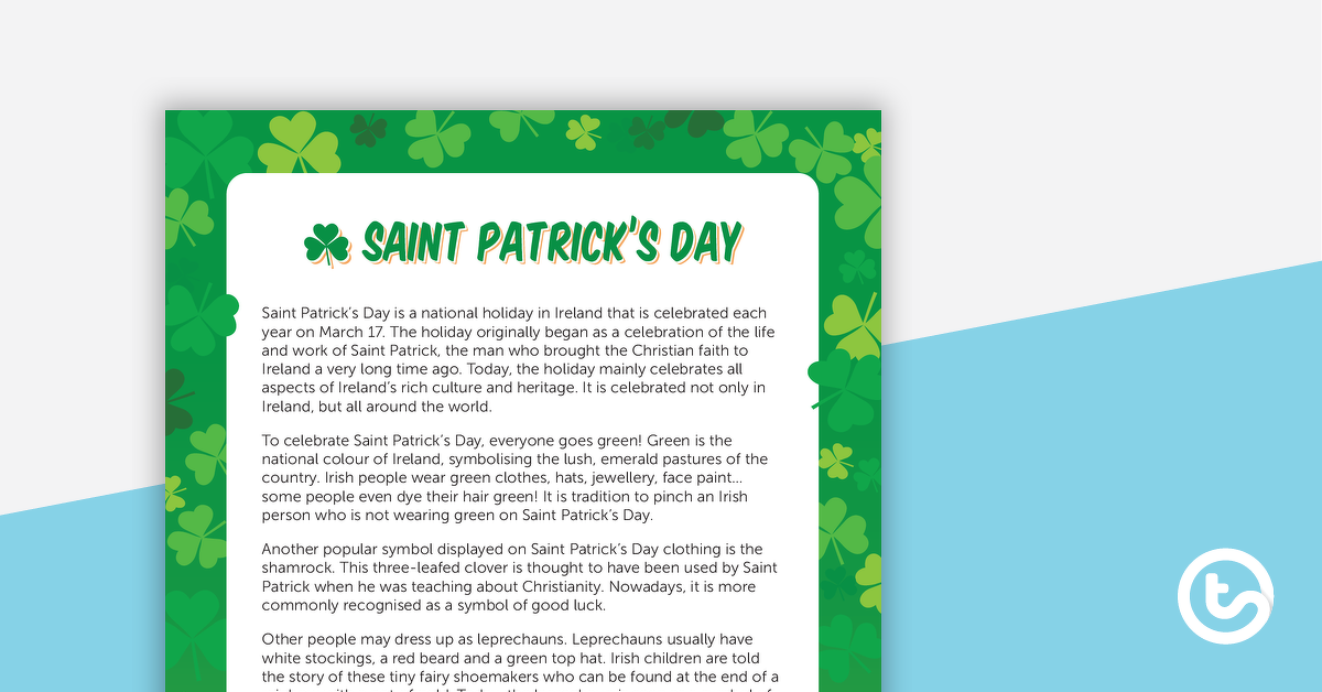 Preview image for St Patrick's Day Fact Sheet - teaching resource