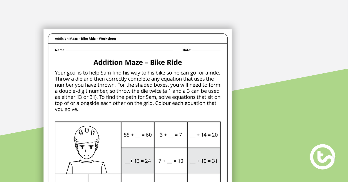 预览图像加法迷宫 - 自行车骑行工作表 - 教学资源