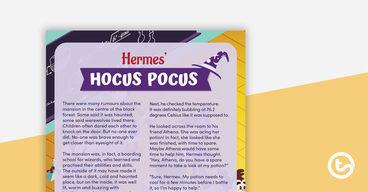 预览图像赫尔墨斯的魔术Pocus -理解工作表-教学资源