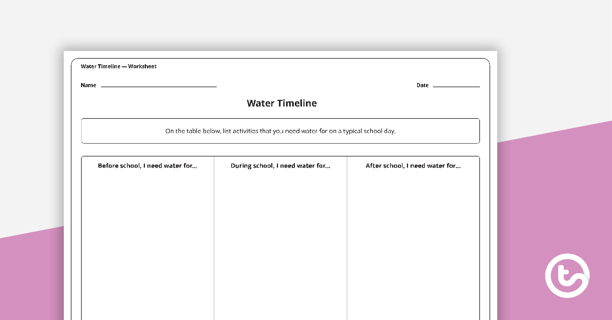 水时间表工作表的预览图像 - 教学资源