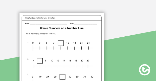 Thumbnail of Whole Numbers on a Number Line Worksheet - teaching resource