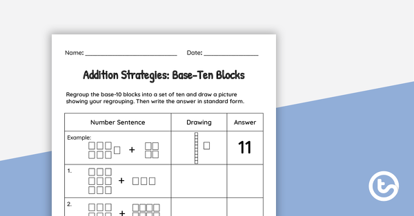 加法策略的预览图像：基本块工作表 - 教学资源