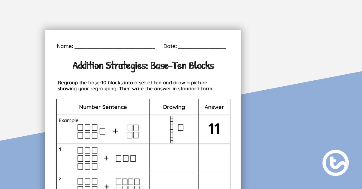预览图片的添加ition Strategies: Base-Ten Blocks Worksheet - teaching resource