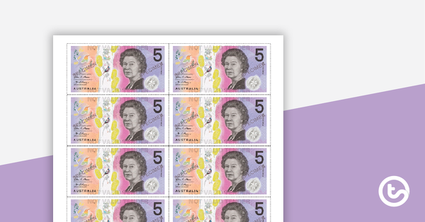 australian dollar note sheets teach starter