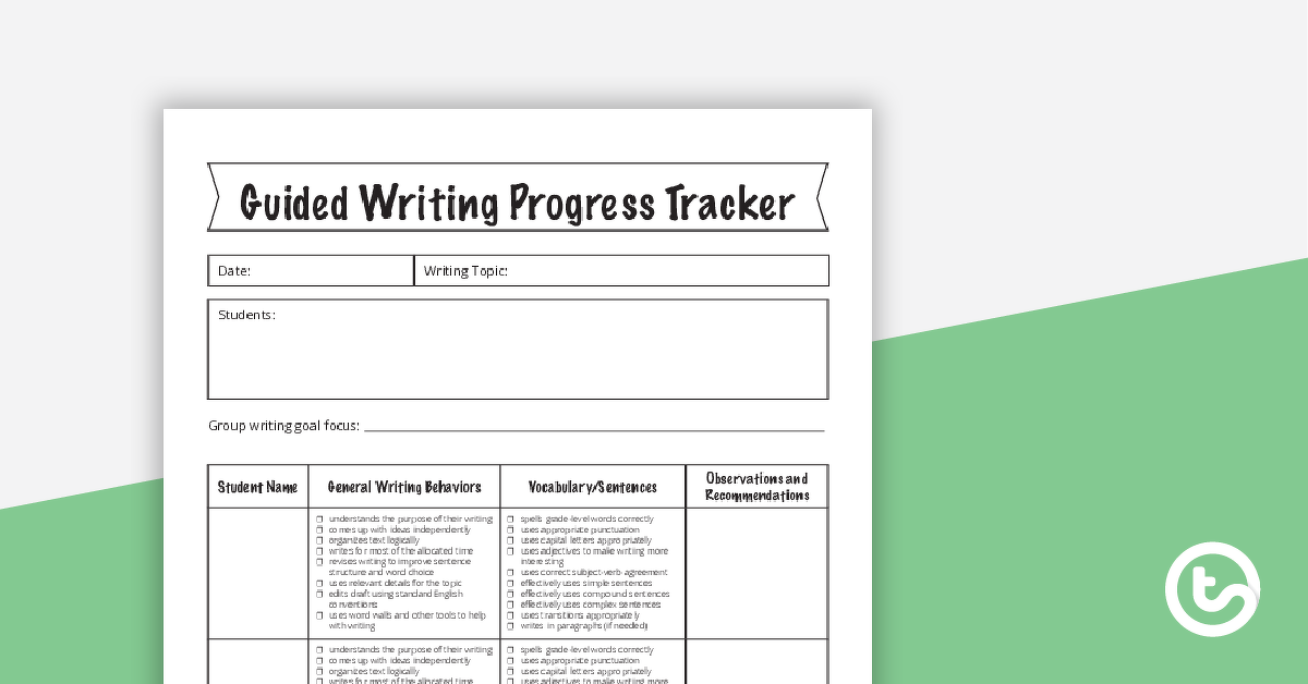 Preview image for Guided Writing Group Progress Tracker - teaching resource