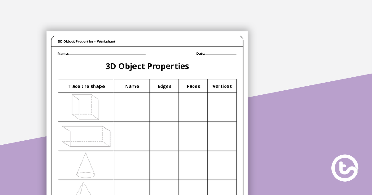 3d shapes worksheet teach starter