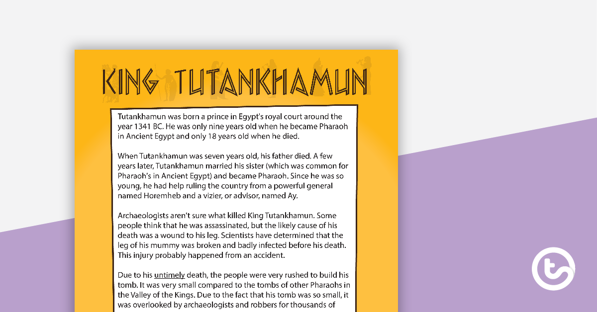 Preview image for King Tutankhamun - Comprehension Task - teaching resource