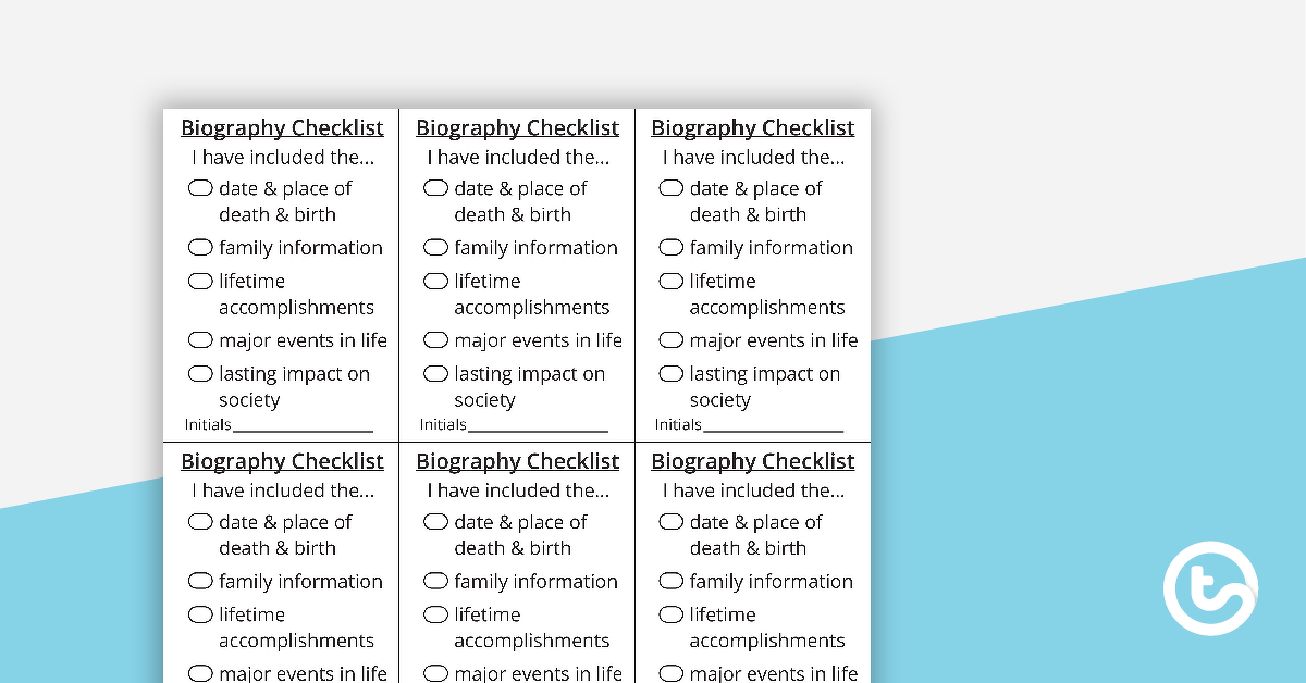 Preview image for Biography Writing Checklist - teaching resource
