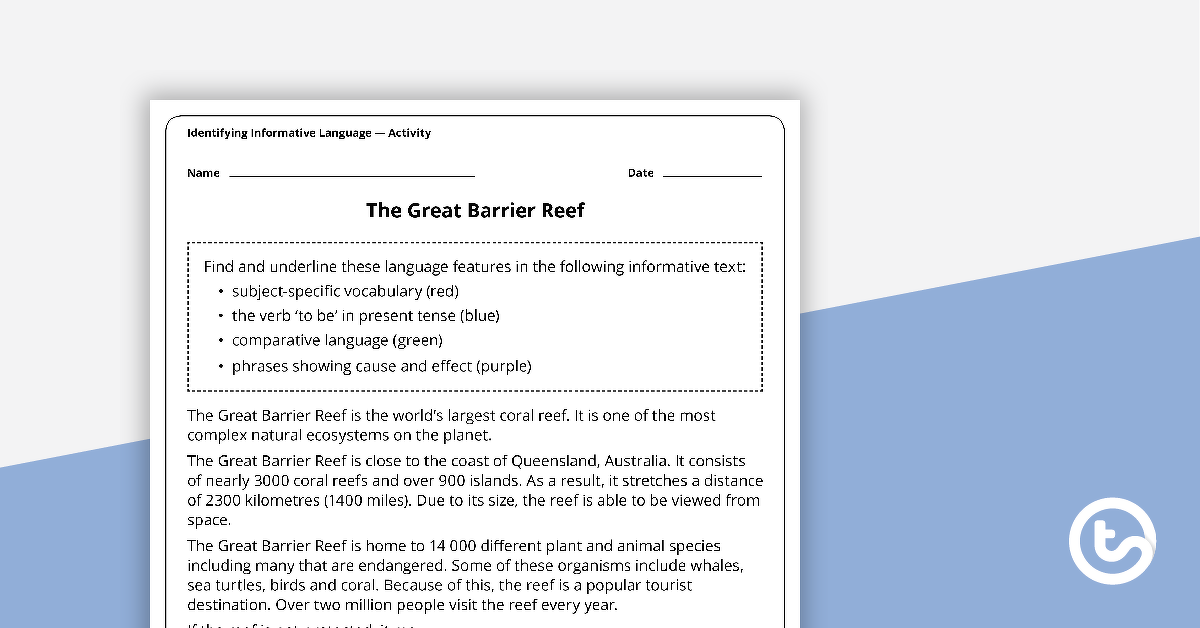 Preview image for Identifying Informative Language Worksheets - teaching resource