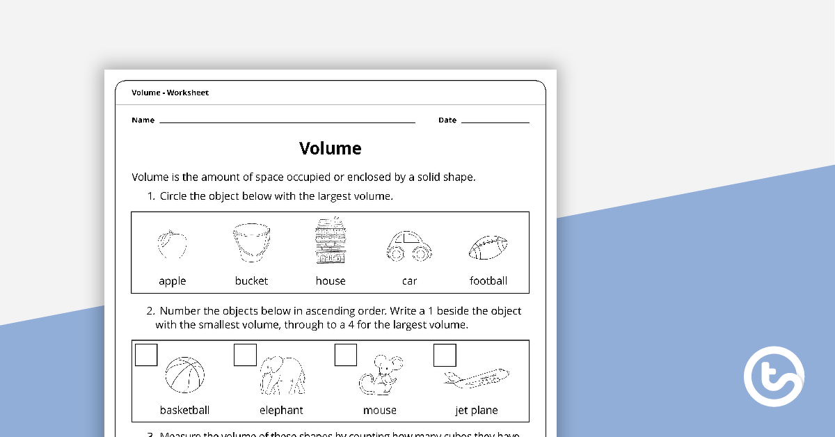 volume worksheet teach starter