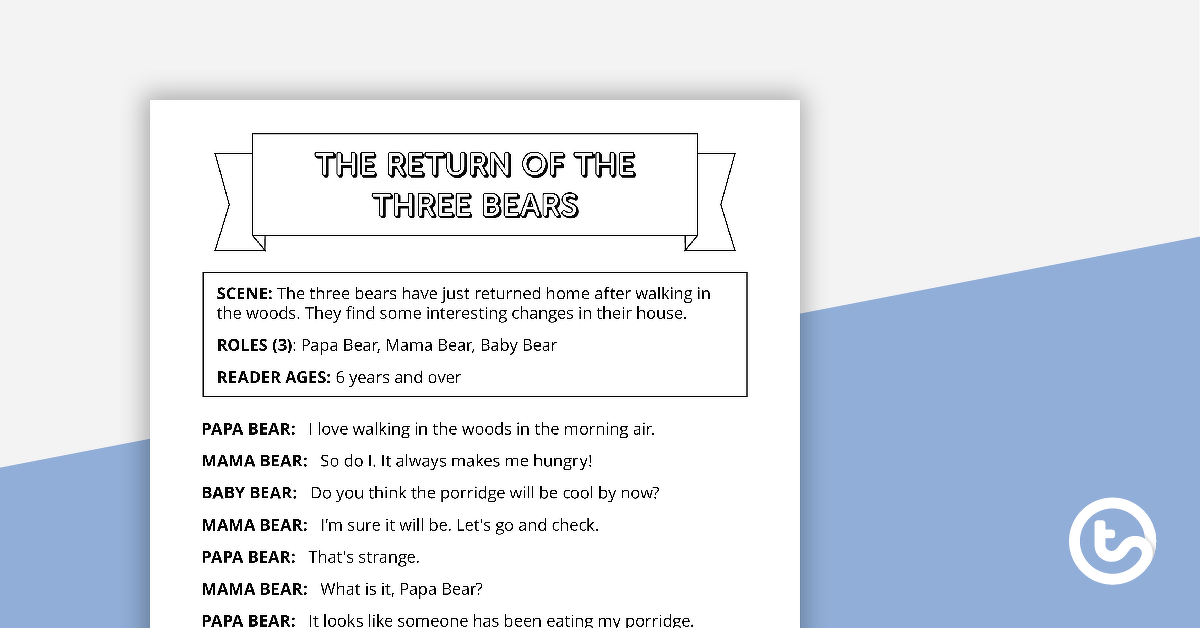 读者剧场年代预览图像cript - Return of the Three Bears - teaching resource