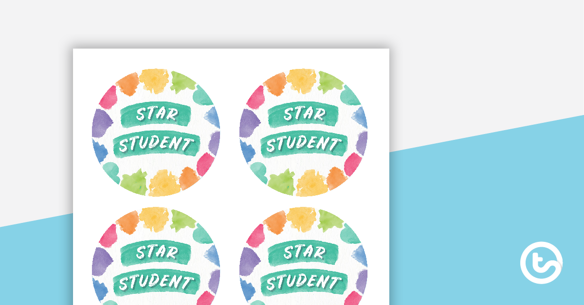 预览图像Rainbow Watercolor - Star Student Badges - teaching resource