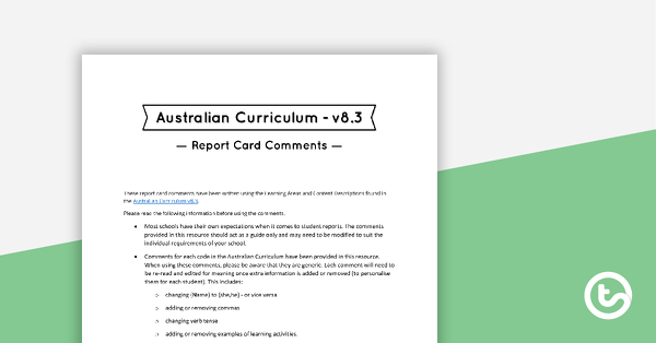预览图片的英语、数学、科学d HASS Report Card Comments - Content Descriptions - Year 3 - teaching resource