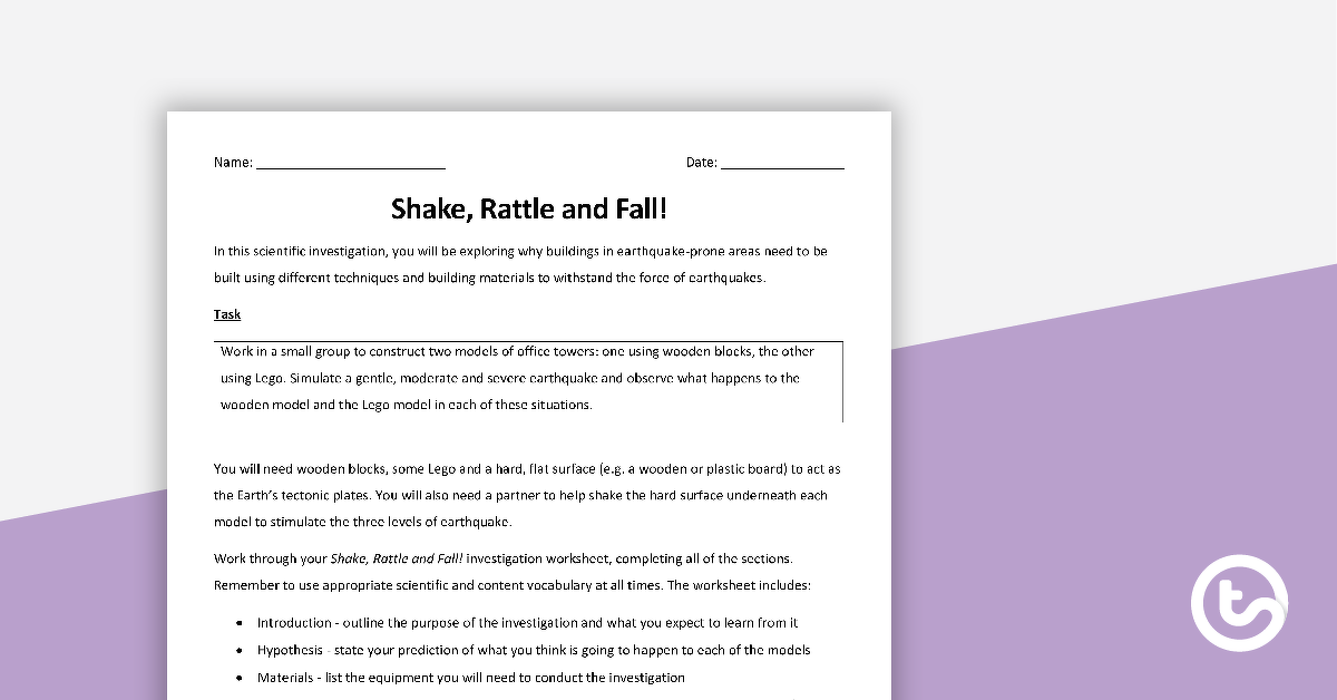 Preview image for Earthquakes - Shake, Rattle, and Fall Experiment - teaching resource