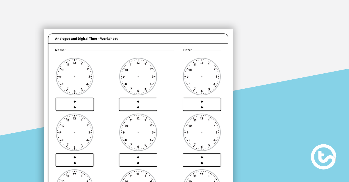 blank digital and analogue clock worksheet teach starter