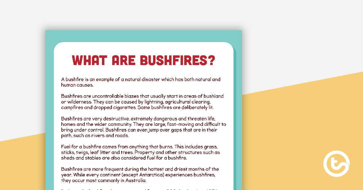 Preview image for What are Bushfires? Comprehension Task - teaching resource