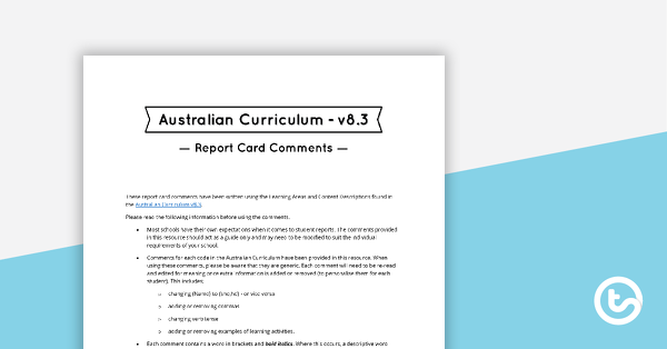 Thumbnail of English, Mathematics, Science and HASS Report Card Comments - Content Descriptions - Year 6 - teaching resource