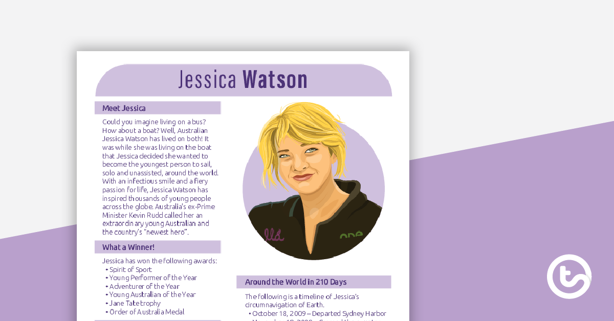 Preview image for Inspirational Woman Profile: Jessica Watson – Comprehension Worksheet - teaching resource
