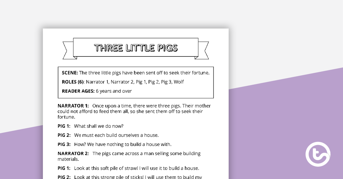 读者剧场年代预览图像cript - Three Little Pigs - teaching resource