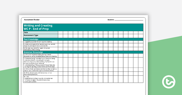 literacy assessment tracker writing and creating prep to year 6 qld teach starter