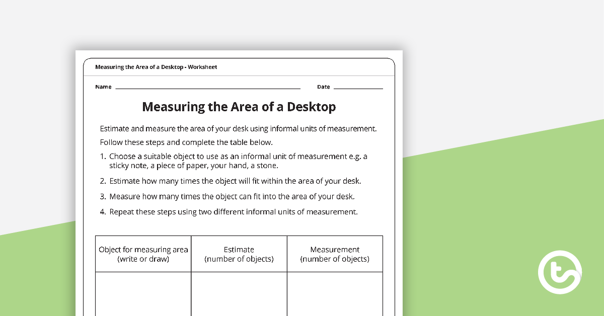 Preview image for Measuring the Area of a Desktop Worksheet - teaching resource