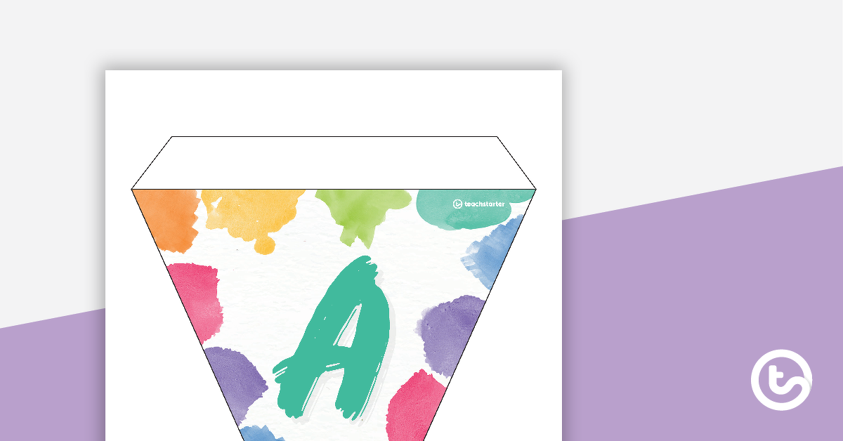 预览图像Rainbow Watercolor - Letters and Numbers Pennant Banner - teaching resource