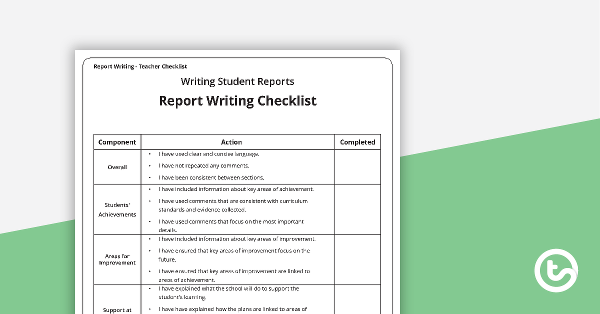 Image of Teacher Report Writing Checklist