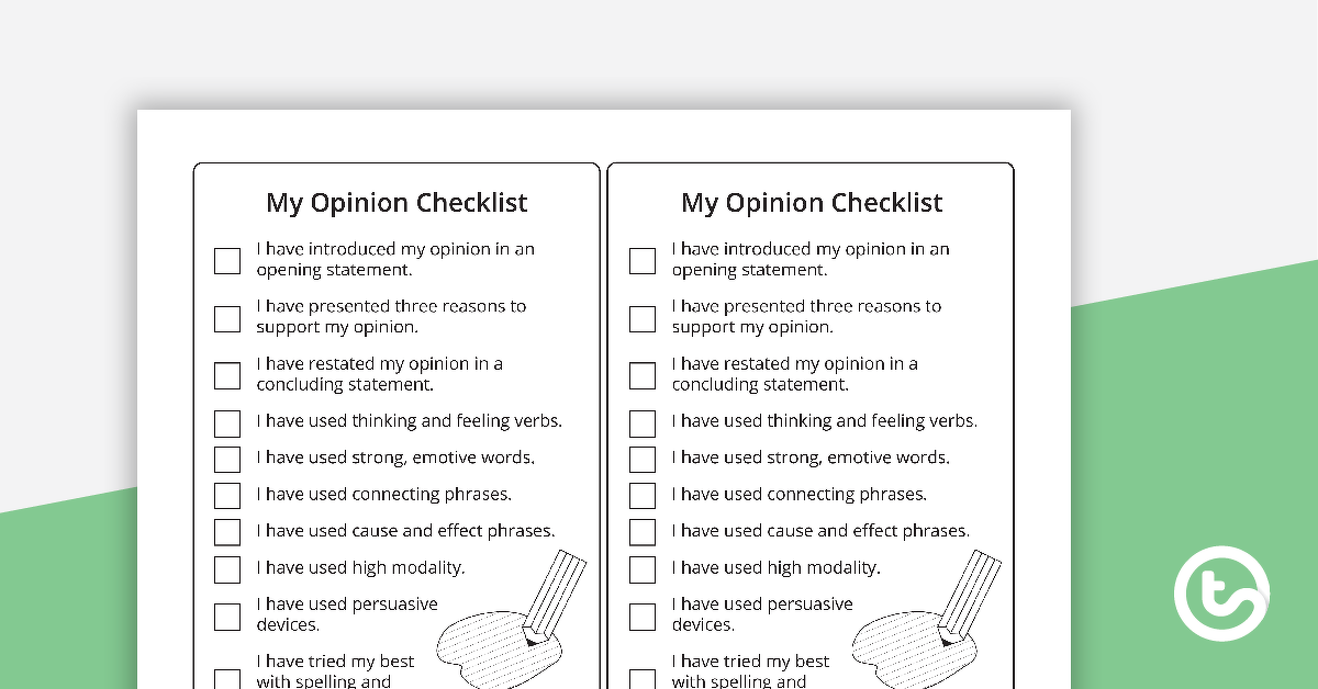 Preview image for Opinion Writing Checklist (Simplified Version) - teaching resource