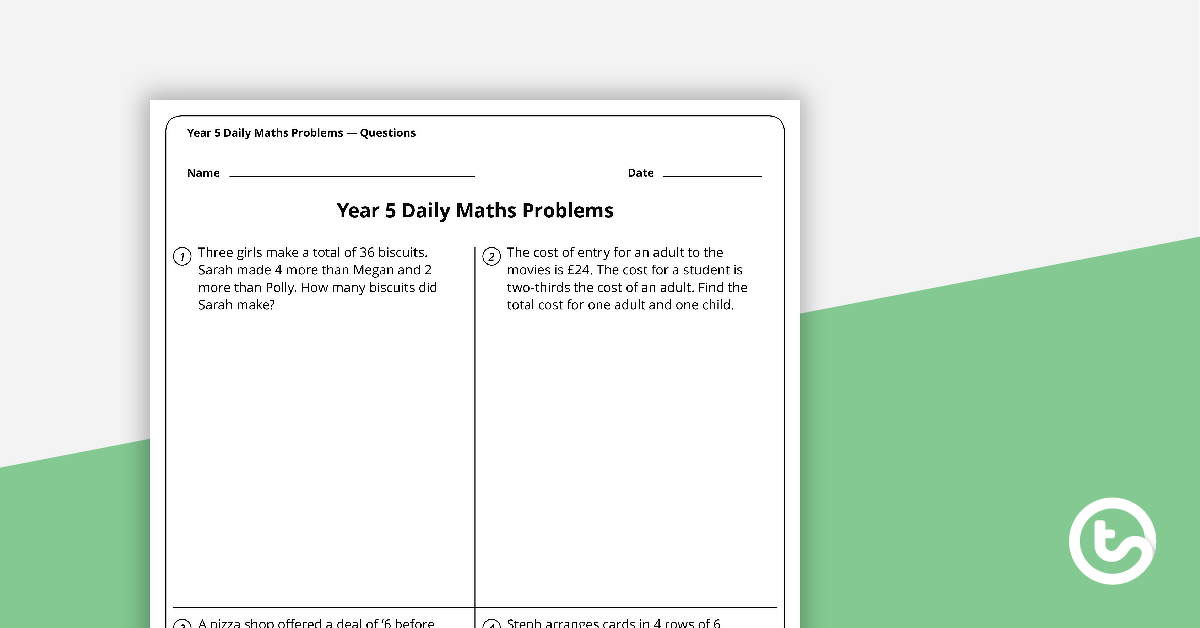 Preview image for Daily Maths Word Problems - Year 5 (Worksheets) - teaching resource