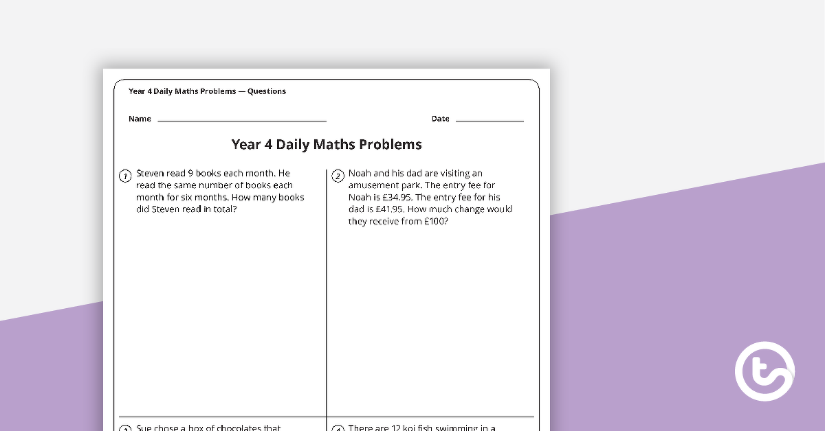 Preview image for Daily Maths Word Problems - Year 4 (Worksheets) - teaching resource