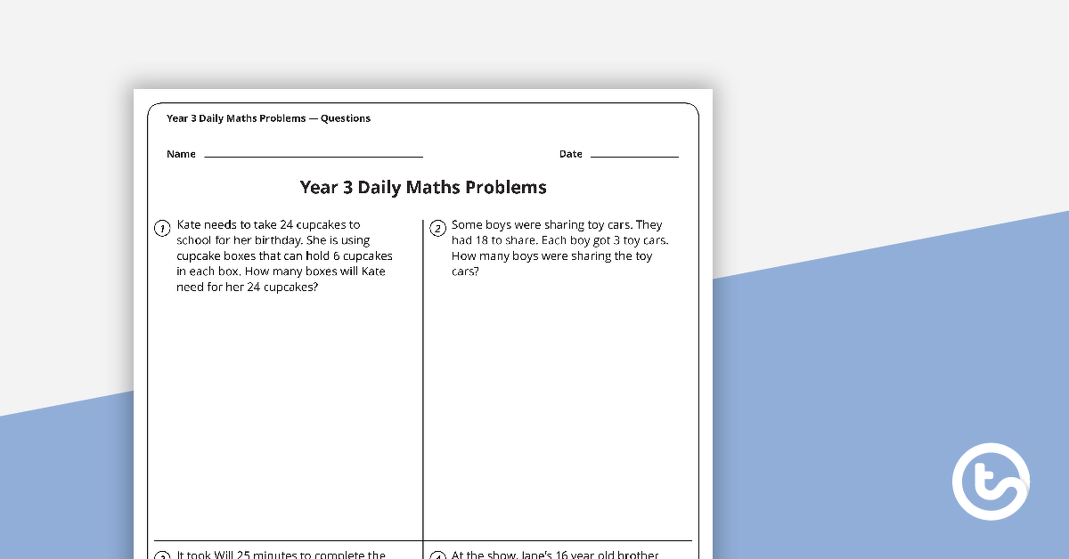Preview image for Maths Word Problems - Year 3 (Worksheets) - teaching resource
