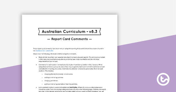 预览图片的英语、数学、科学d HASS Report Card Comments - Content Descriptions - Year 1 - teaching resource