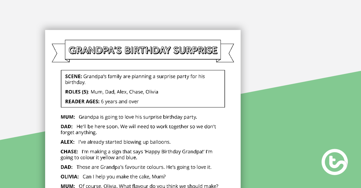 读者剧场年代预览图像cript - Grandpa's Birthday Surprise - teaching resource